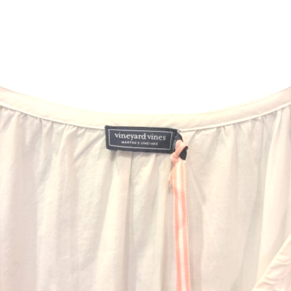 Vineyard Vines Marina Dress Large White Midi Puffy Sleeves Summer Tiered - Picture 4 of 16